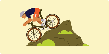 mountain biker riding downhill on light yellow background