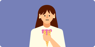 illustration of woman holding a melting ice cream looking sad