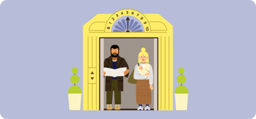 illustration of two people in a lift